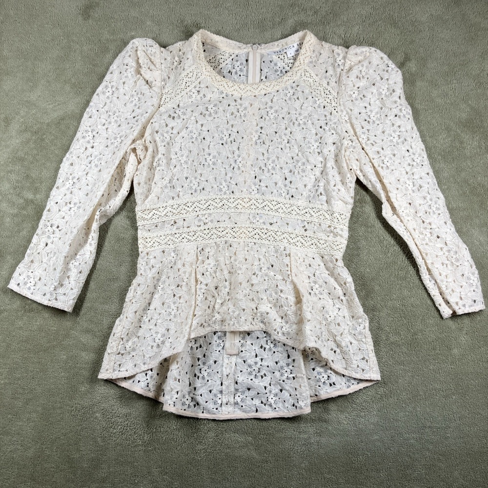 Veronica Beard Blouse 6 Mayme White Floral Lace Cottagecore Romantic Boho